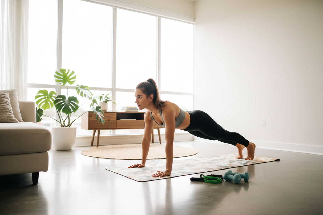 Woman working out at home